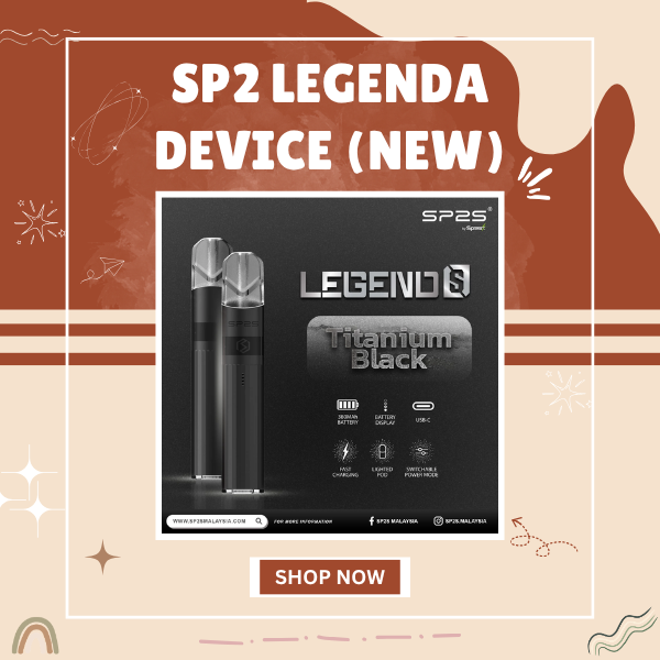 SP2s Legenda closed pod vape device in premium metallic finish showing the sleek chassis design and multi-colored LED indicator light.