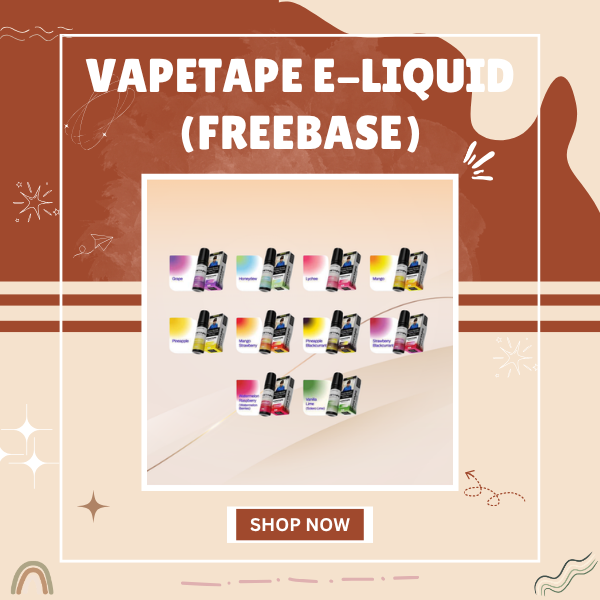 Vapetape Freebase E-Liquid 15ml 6mg e-juice bottle displaying premium fruity flavors packaging